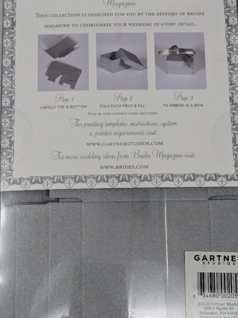 gartner studios BRIDES wedding favor box kit & gift tags set modern silver gray